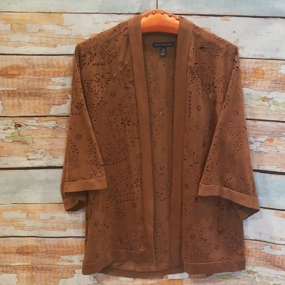 NWOT American Eagle Brown Suede Laser-Cut Kimono!